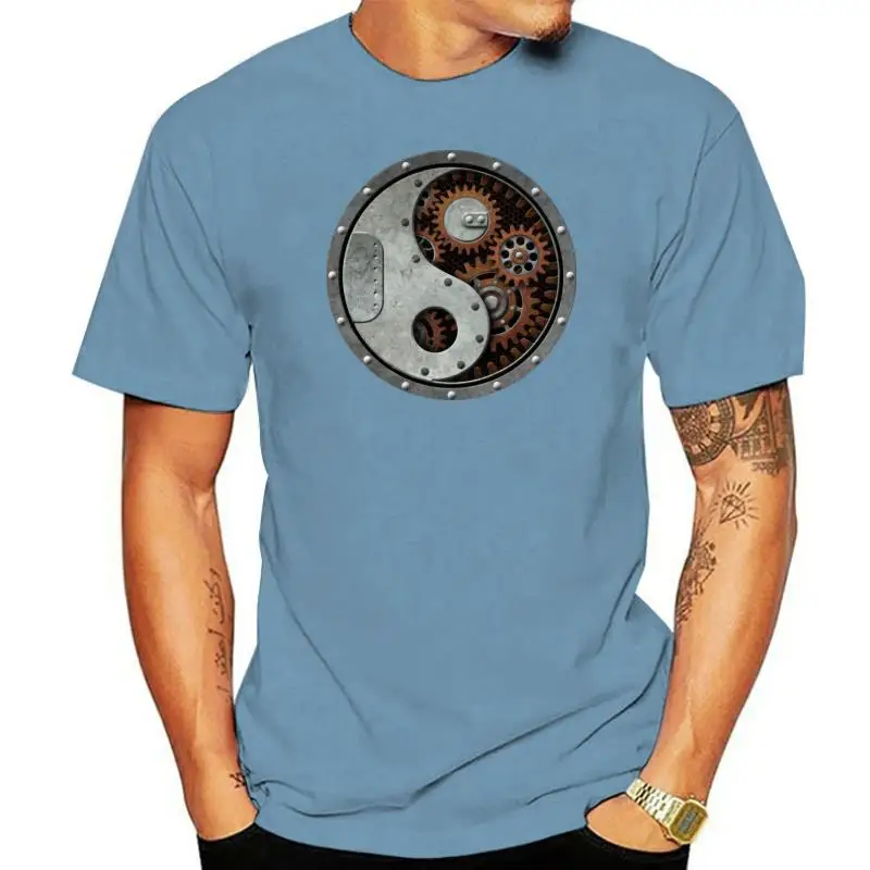 

Industrial Steampunk Yin Yang T Shirt Men Black T-shirt Punk Tops Cotton Tees 3D Gears Printed Clothing Hip Hop Shirts