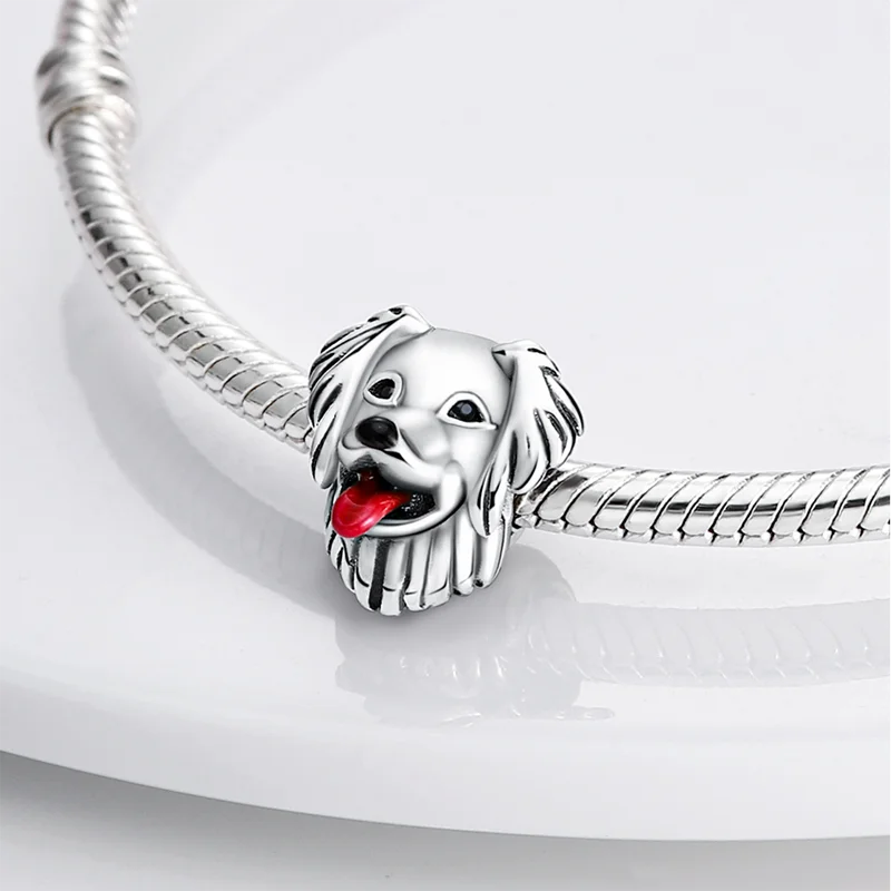 

plata charms of ley 925 Fit Original Pandora Bracelet Necklace Golden Retriever Shape Silver Pendant Charms Beads Women Jewelry