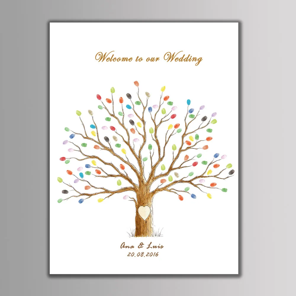 

New Arrival DIY Wedding Guest Book Fingerprint Tree Printings With Ink Pad Decorative Canvas Painting Anniversary Party Decor