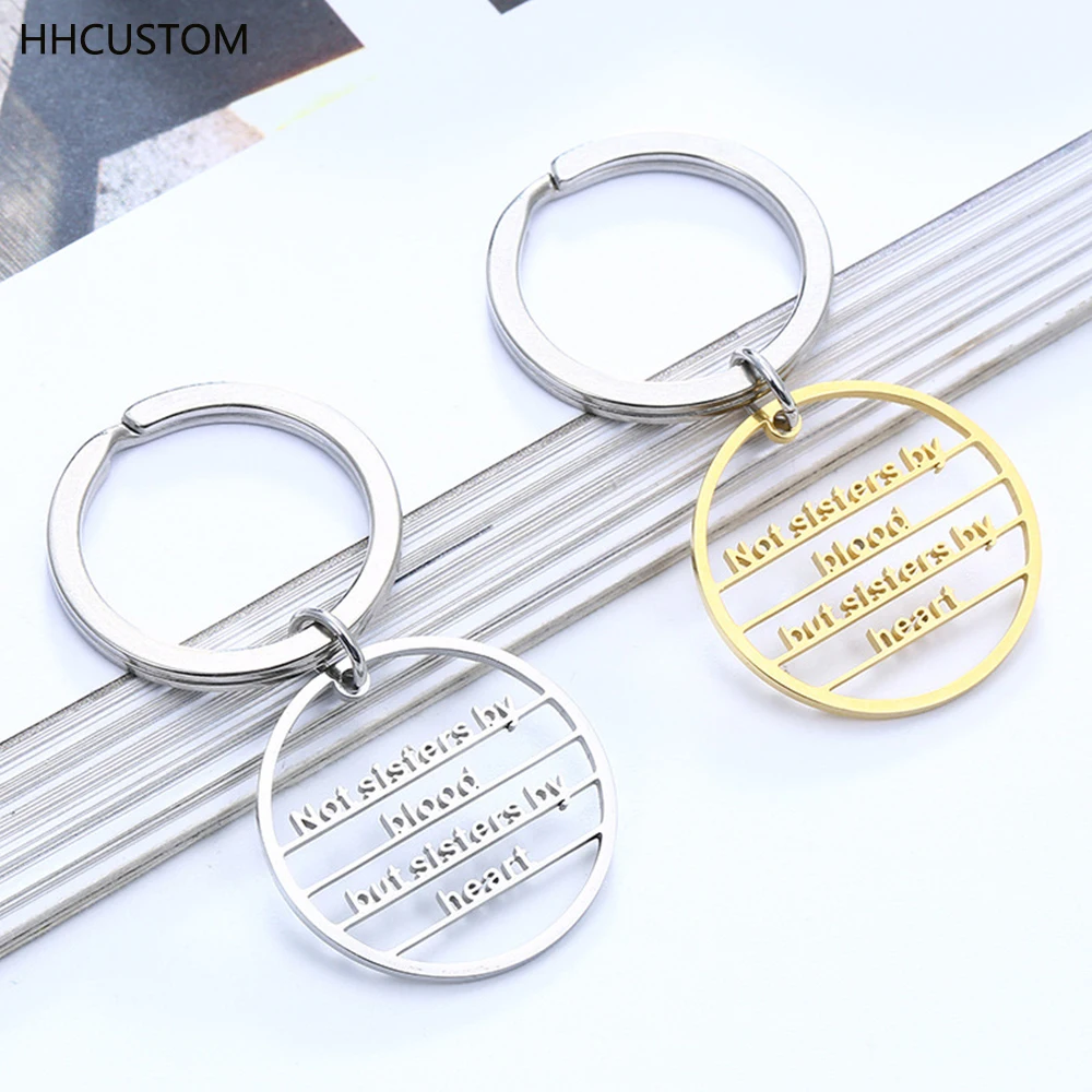 

HHCUSTOM Custom Name Keychain Personality Stainless Steel Round Hollow Text Character Pendant Keyring For Women Jewelry Gifts