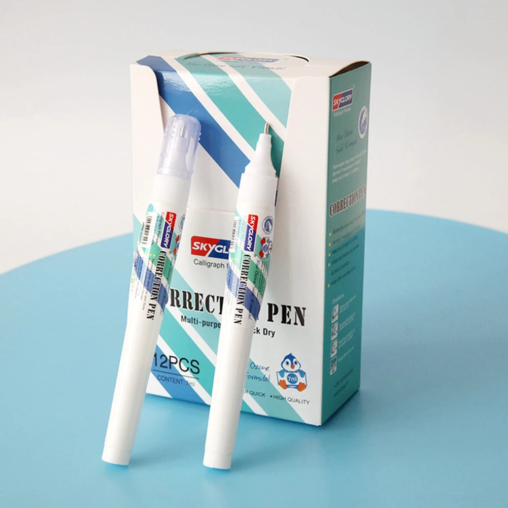 

12pc/box Writing Error Correction Pen Quick Drying Student School Stationery Non Slip Needle Point Strong Coverage Office Fluid
