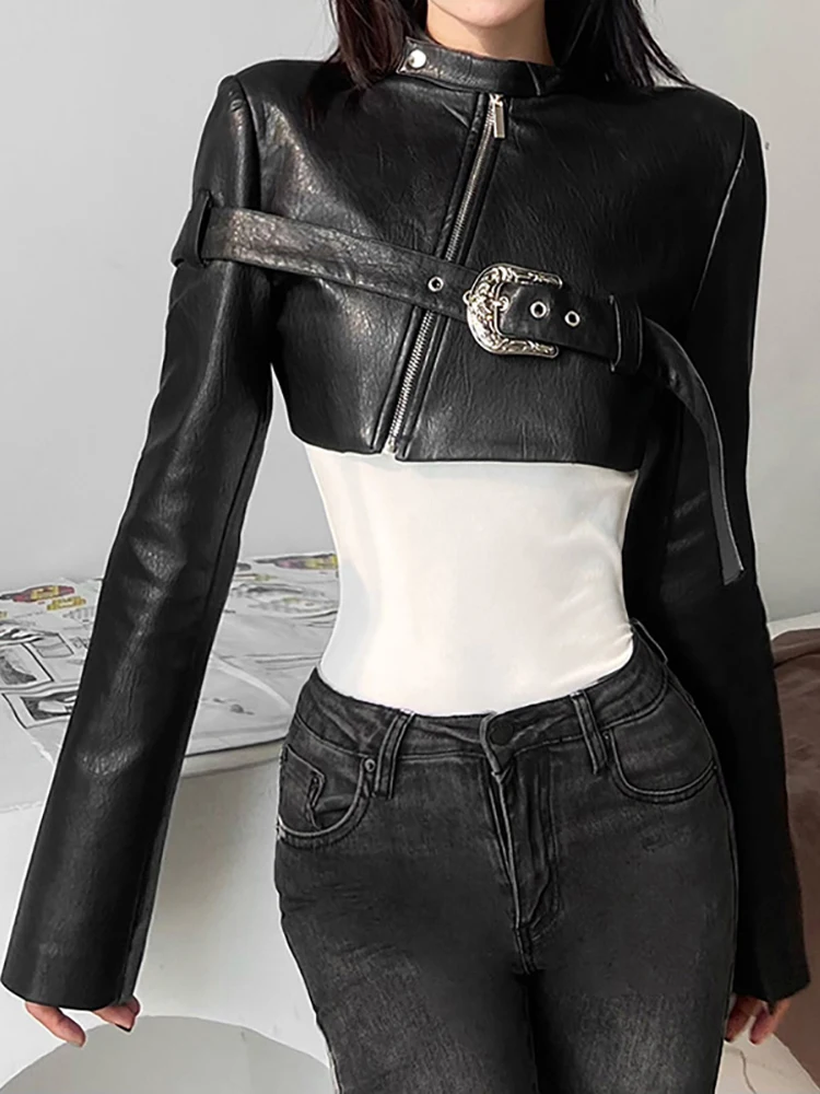 Goth Dark Fashion 90s Streetwear Faux Pu Jackets For Women Leather Mall Gothic Grunge Black Crop Coats Fall Punk Zip Up Outwear