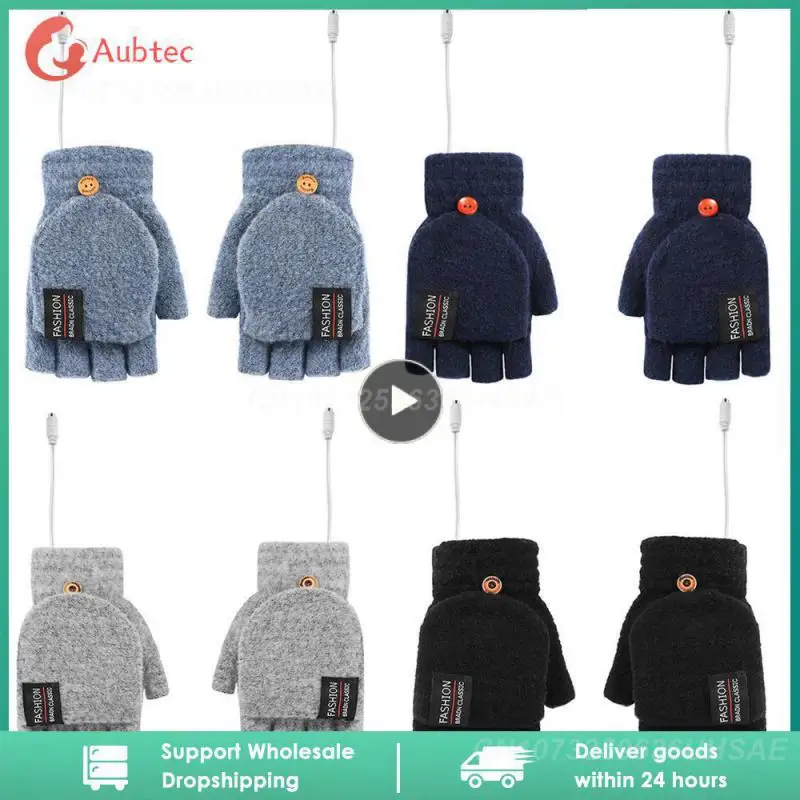 

1 Pair Winter Electric Heated Gloves Warmer USB Power Supply Half Finger Mitten Unisex Soft Cotton Double-sided Hand Heating Pad