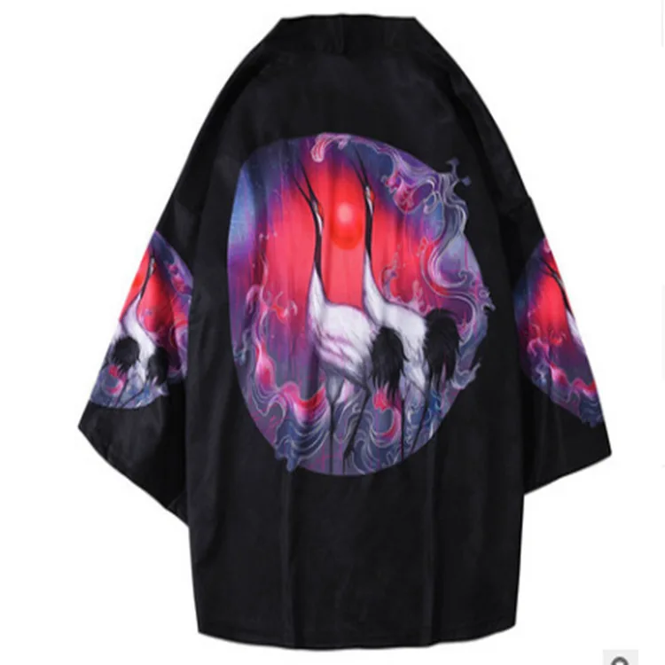 Chinese Print Crane Couple Kimono Robe Casual 3/4 Sleeve Rayon Cardigan Summer New Underwear Couple Home Bathrobe Coat