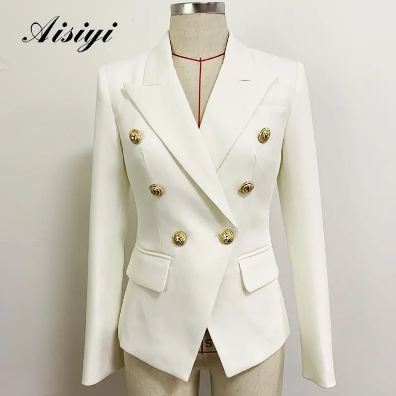 

Женский классический двубортный Блейзер белого цвета с металлическими пуговицами Льва на весну и осень, S-3XL
