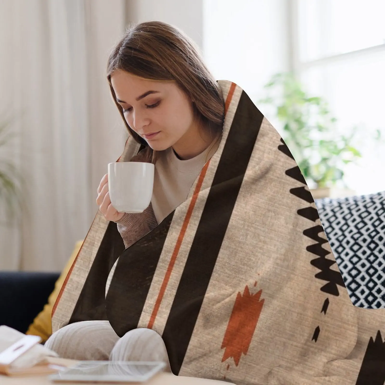 Бохо богемная иллюстрация художественная текстура пледы теплое зимнее одеяло