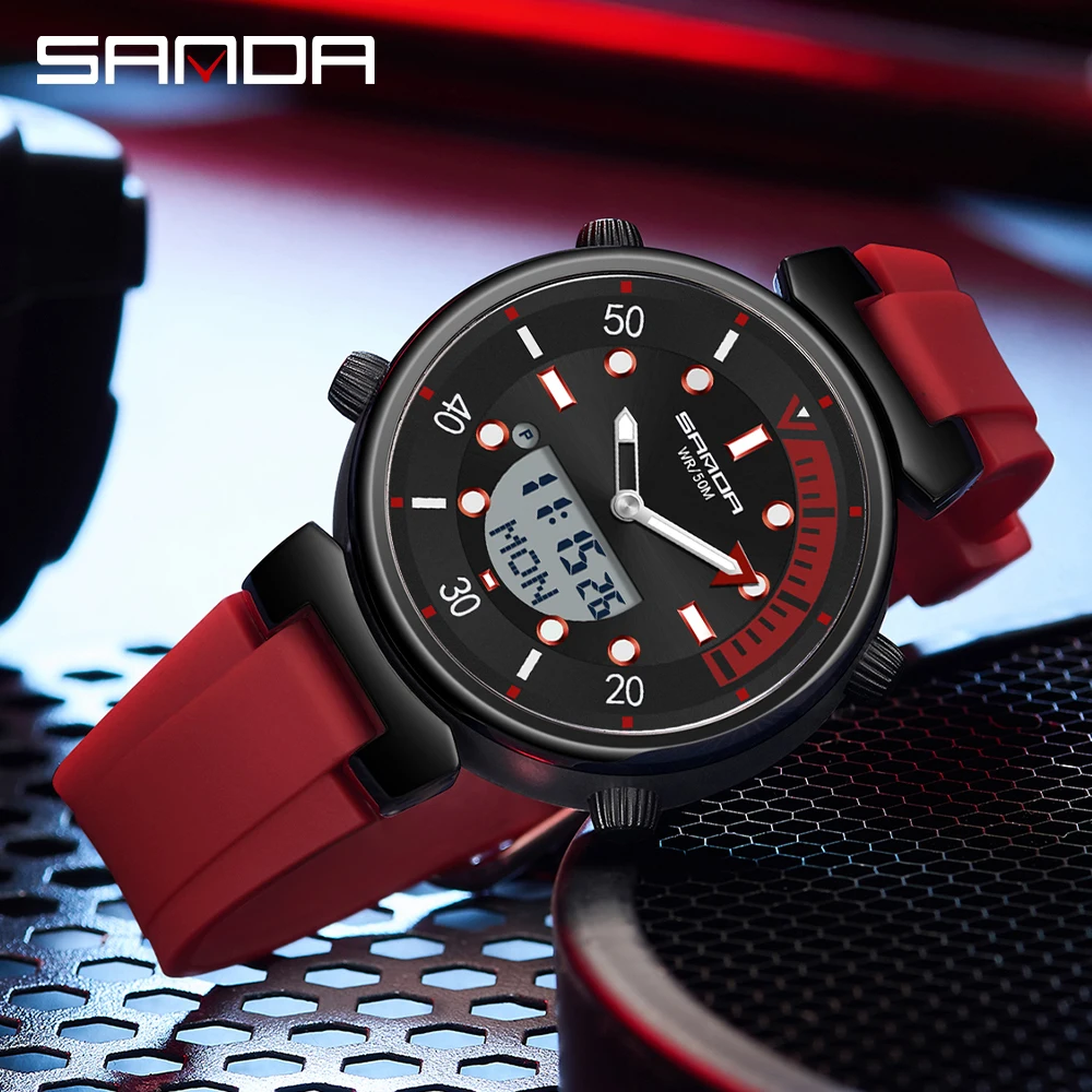 

SANDA Men New Fashion Quartz Watch with Electronic Display Luminous LED Trend Mens Watches 50M Water Resistant Reloj Hombre 3122