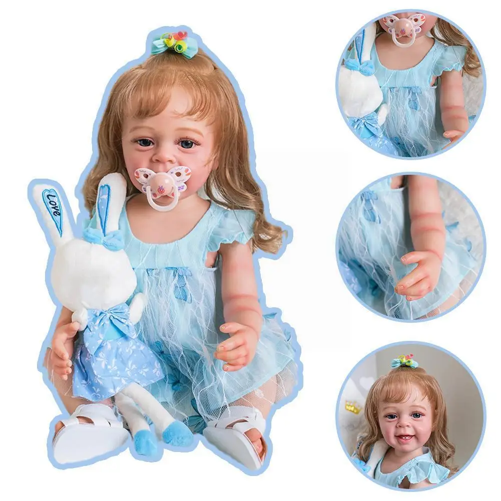 

Мягкая игрушка принцессы розового цвета для маленьких девочек, 55 см, Кролик Летучая мышь, реалистичное тело из силикона с полным корпусом, ...