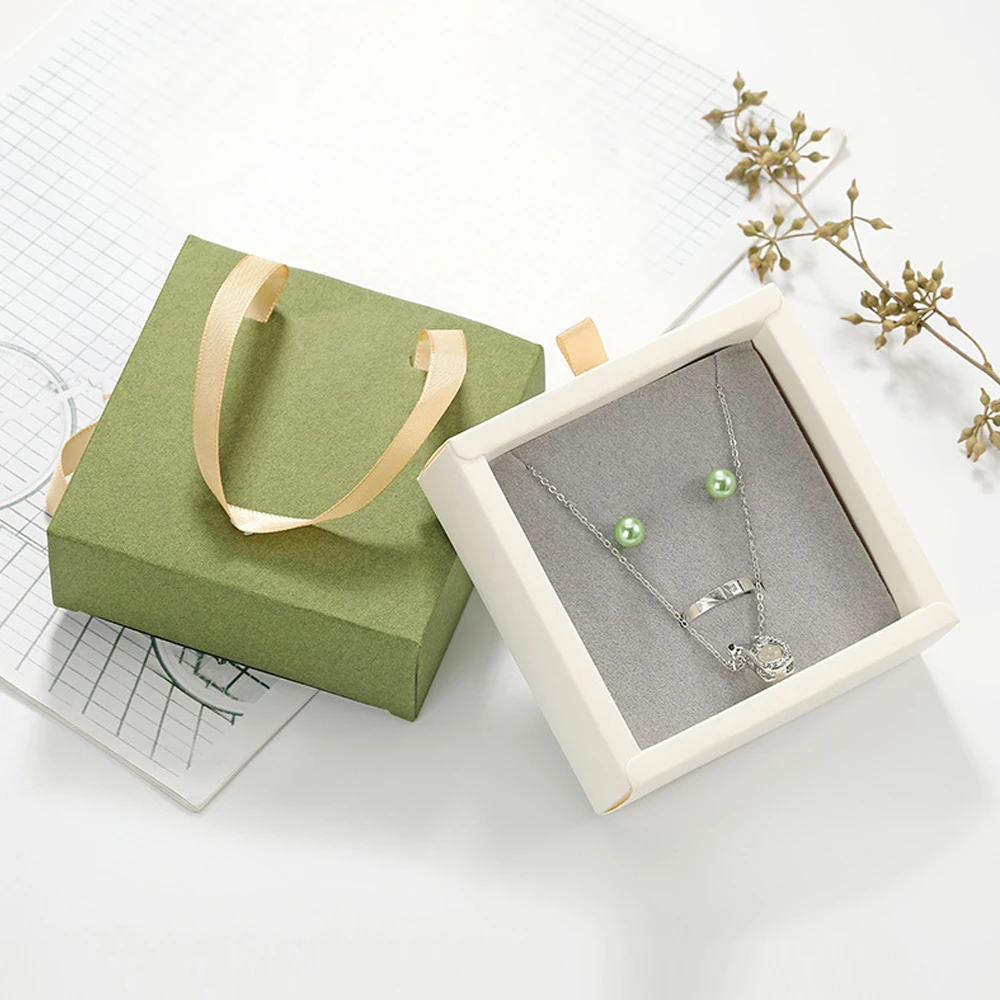 24pcs Dark Green Jewelry Handle Paper Box Cardboard Drawer Case with Grey Sponge for Ring Earring Pendant Necklace Perfume Soap