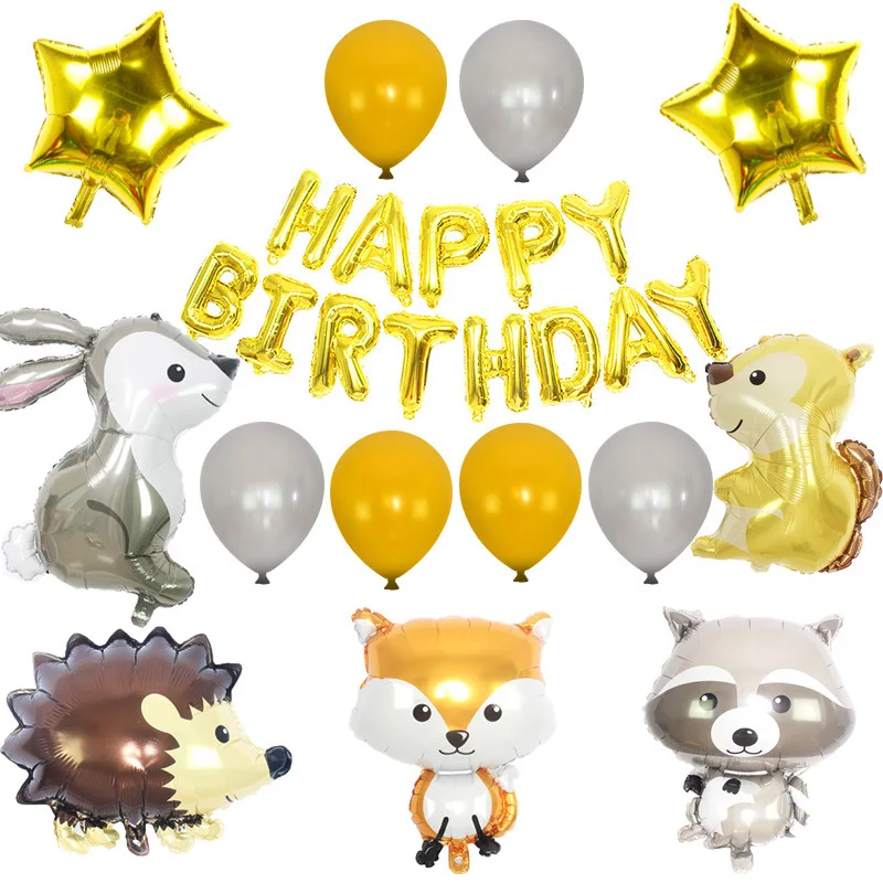 

14 Pcs Hedgehog Fox Rabbit Squirrel Raccoon Animal Foil Balloons Birthday Woodland Forest Theme Party Decorations Baby Shower