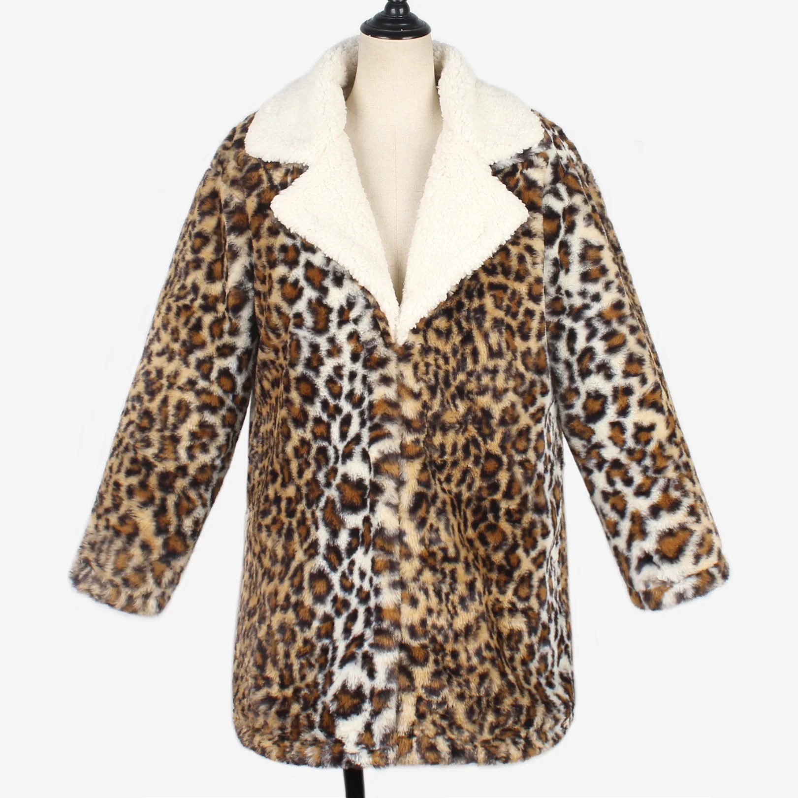 Women's Leather Fur Coat Leopard Print Stud for Autumn and Winter Plush Faux Fur Coat Women's Faux Fur Coat