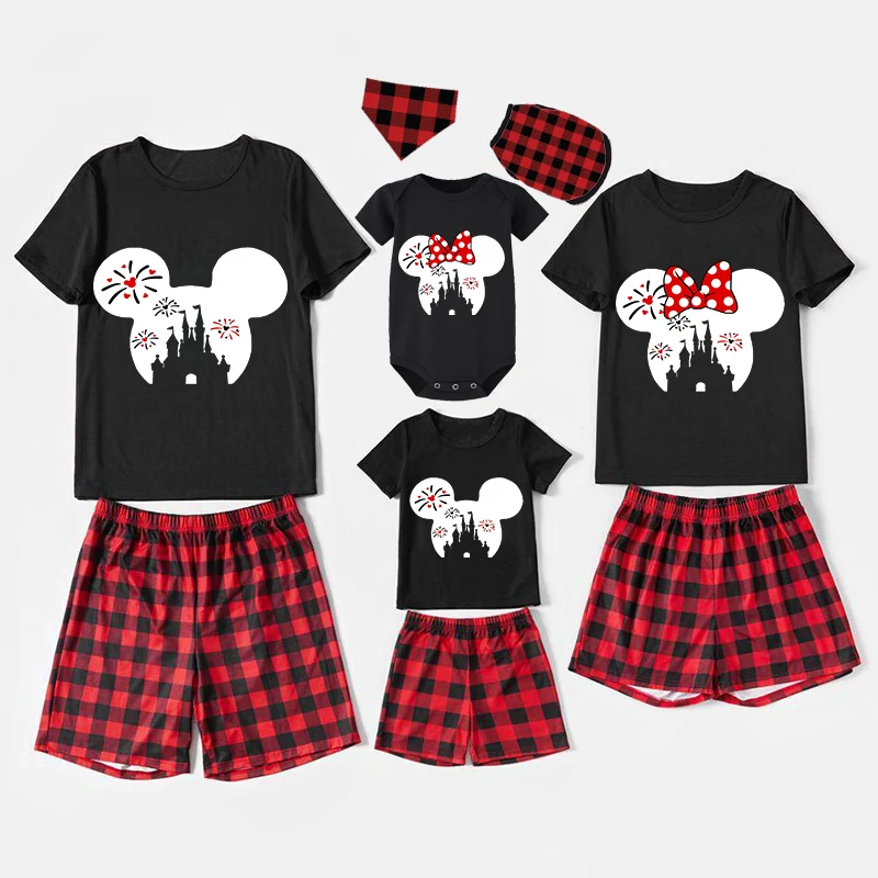 Family Matching Pajamas Exclusive Design Cartoon Mice Castle Black Pajamas Set