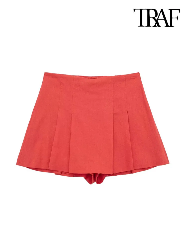 

Юбка-шорты женская льняная плиссированная с завышенной талией и боковой молнией