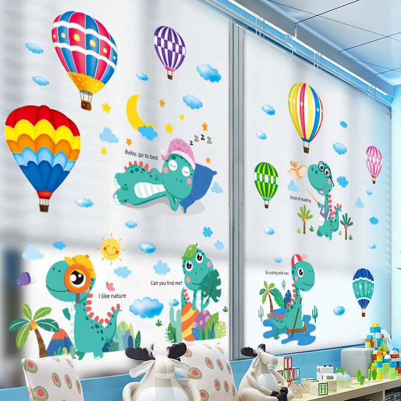 

Cartoon Dinosaur Animals Wall Stickers DIY Hot Air Balloons Mural Decals for Kids Rooms Baby Bedroom Nursery Home Decoration