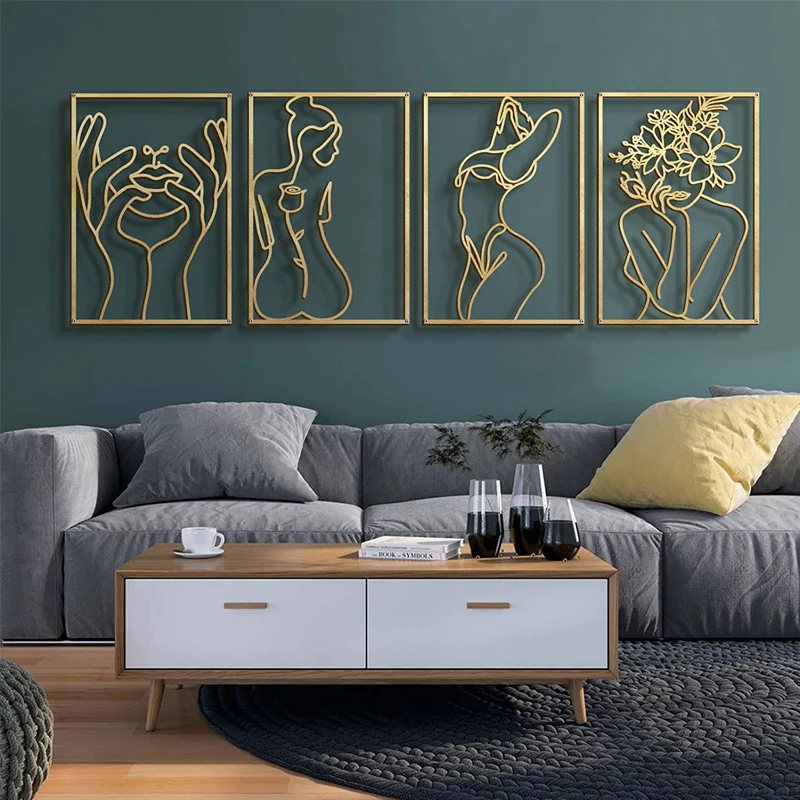 

Iron Art Line Wall Hanging Woman Face Silhouette Wall Hanging Abstract Female Body Line Art Ornament Abstract Gold Black