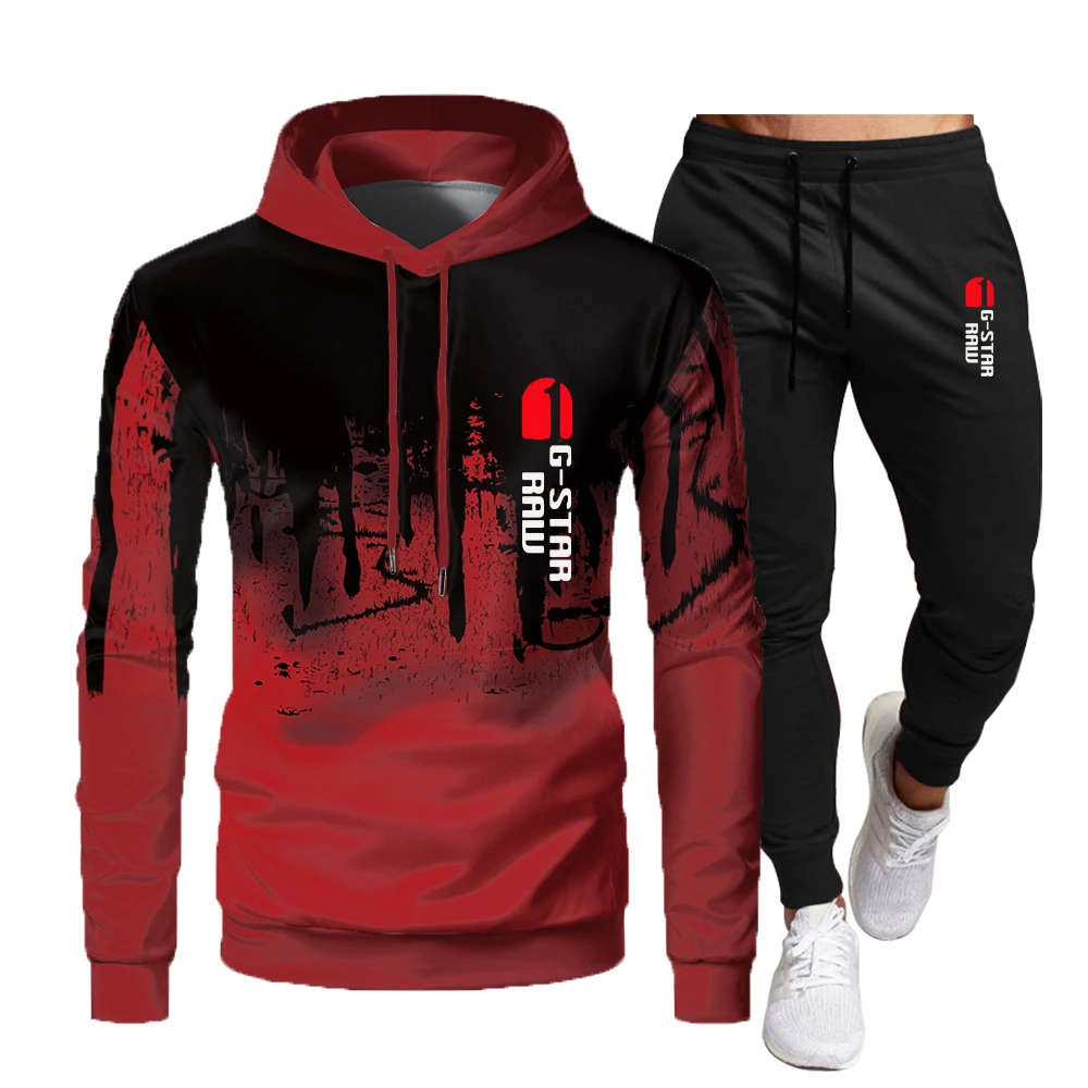 Autumn 2023 New Men's Set Brand Print Fashion Set Casual Pullover Sportswear 2-piece Hoodie Sweatshirt+Sweatpants Set