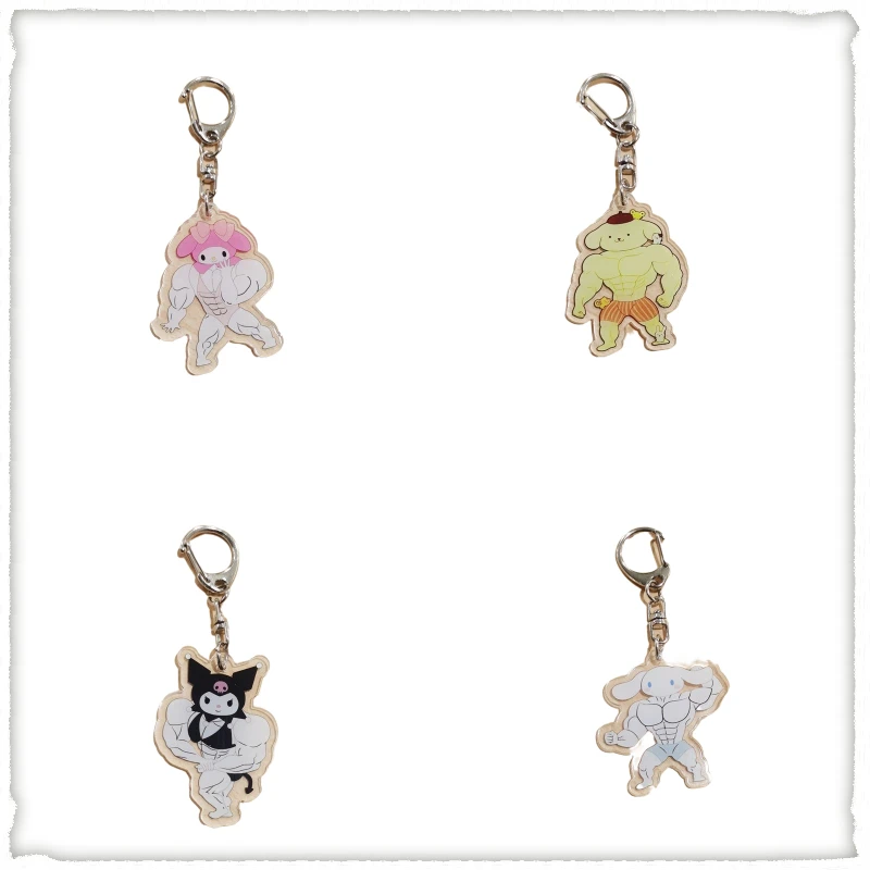 

Anime Funny Sanrio Muscle Keychain Hello Kitty Kawaii Girls Keychain Fitness Macho My Melody Backpack Couple Pendant Toy Gift