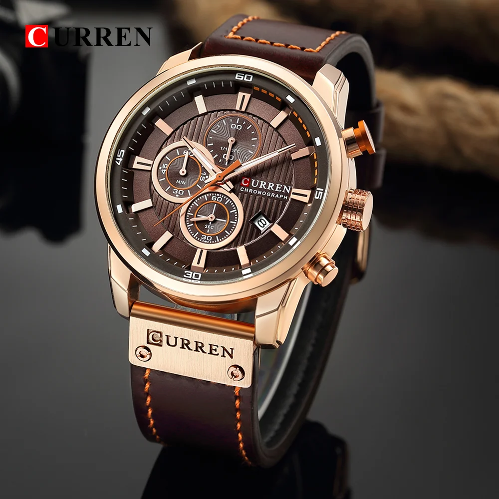 

CURREN Luxury Watch For Men Fashion Brand Waterproof Chronograph Quartz Wristwatches Leather Strap Auto Date Clocks Reloj Hombre