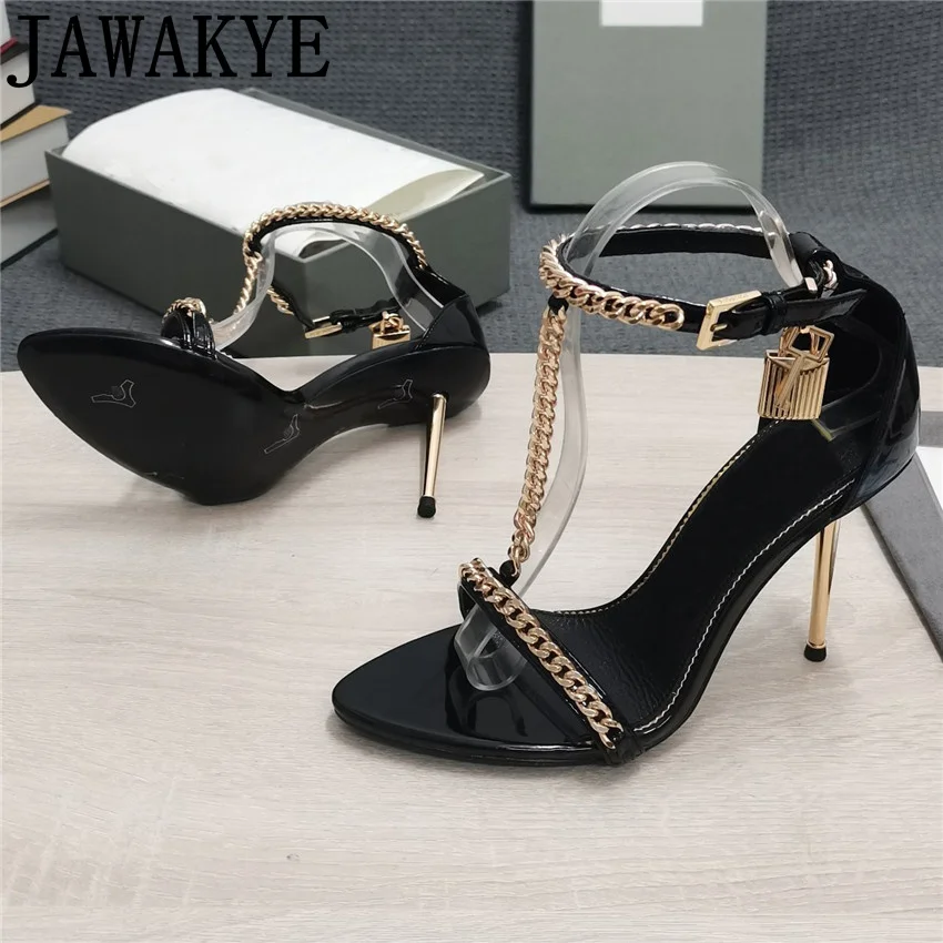 

Сандалии женские из натуральной кожи, ремешок с пряжкой, металлический замок, высокий каблук, Декор, пикантная обувь для вечеринки, свадьбы