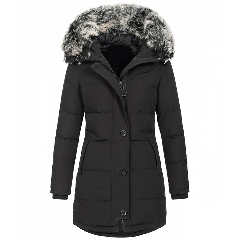 Autumn and winter slim fit warm padded jacket casual fashion thick fur collar coat