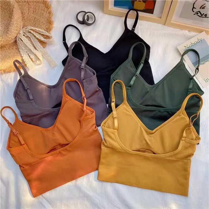 

Women Tanks Top Low Back Crop Top Underwear Female Crop Sport Seamless Tops Sexy Lingerie Backless Removable Padded Camisole