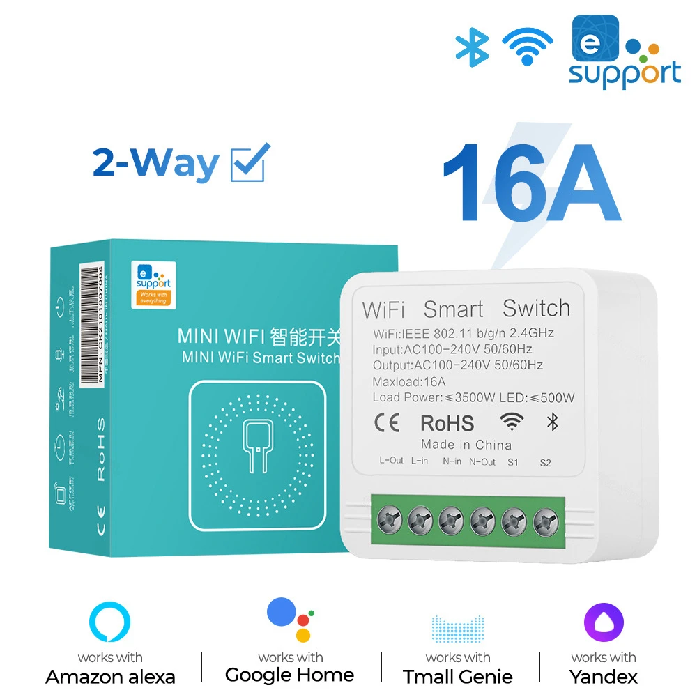 Wifi смарт-переключатель Ewelink 16A Мини DIY светильник переключатели 2-полосный беспроводной умный дом автоматический выключатель голоса для Alexa Google Alice