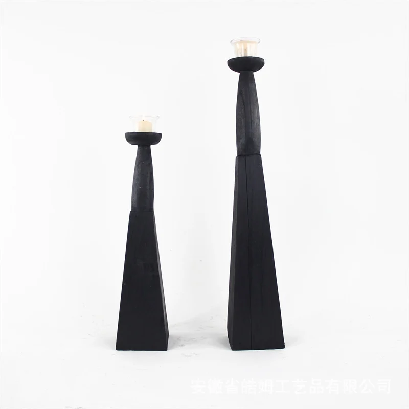 

Wabi-Sabi Handmade Art Black Charcoal Wood Candle Holder