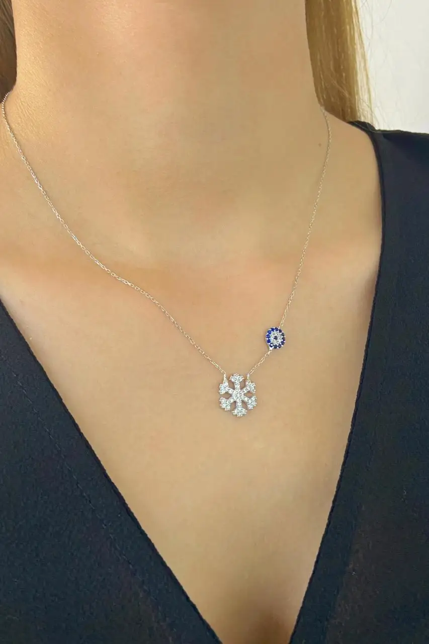 

Snow them Evil Eye Beads 925 Silver Necklace