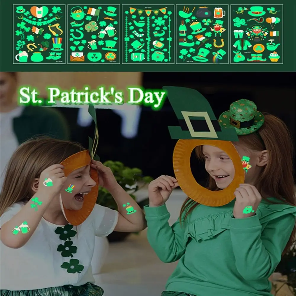 

Зеленая одноразовая временная татуировка на День Св. Патрика, Временные татуировки, наклейка-тату Св. Патрика, Ирландская светящаяся наклей...