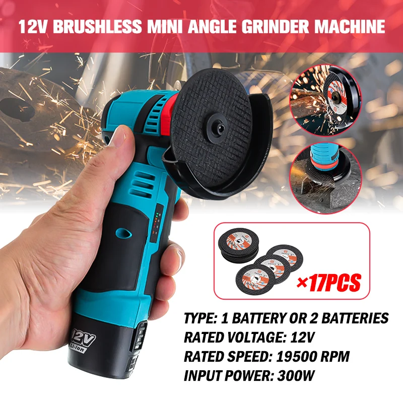 

12V 500W Cordless Mini angle Grinder Polishing Machine Diamond Cutting Grinder With 2 12V Rechargeable Lithium Batteries
