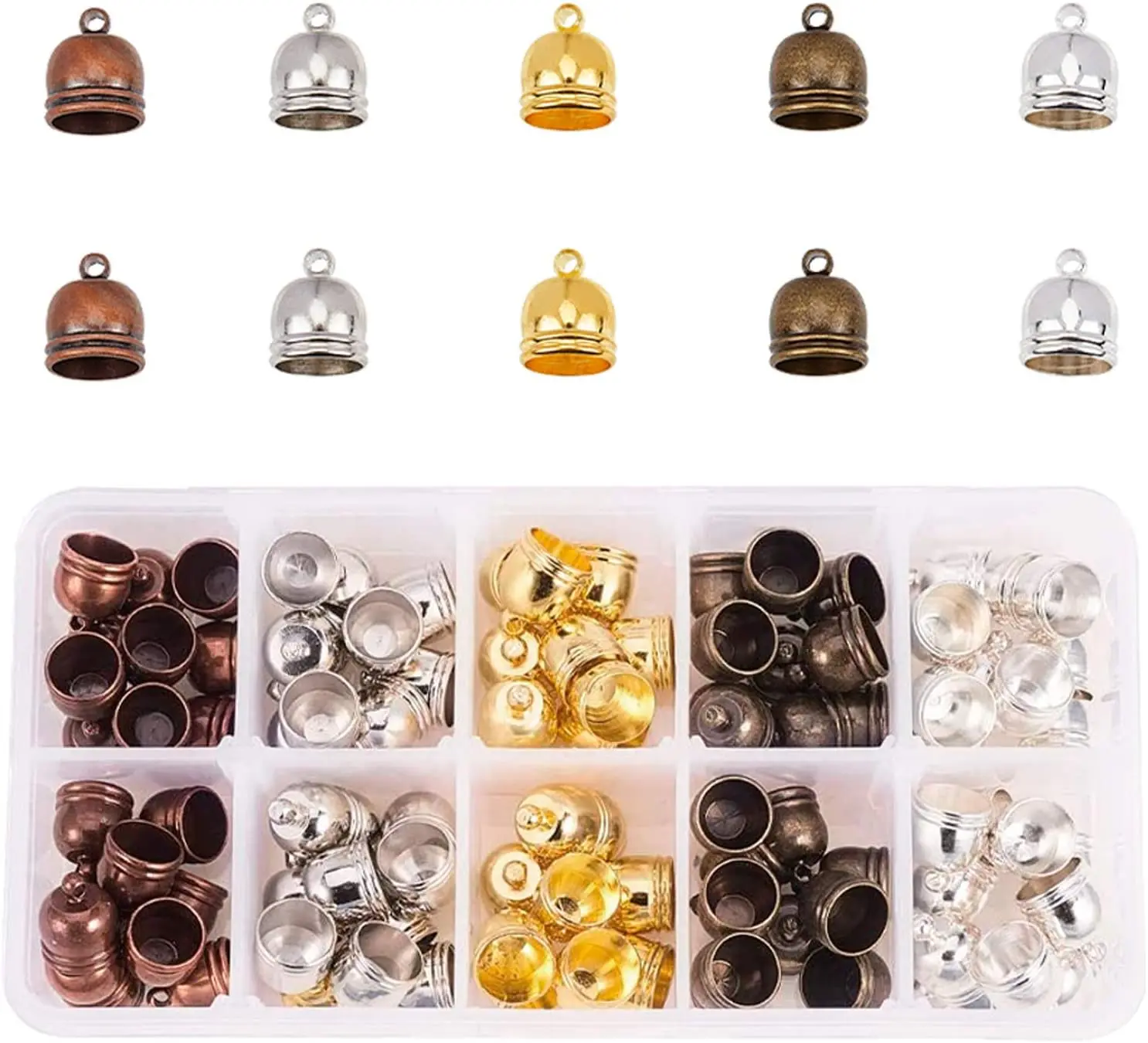 

100 шт., 5 цветов, латунные наконечники для кожаного шнура, клей в бочке, наконечники для кожаного шнура, набор для ювелирных изделий Kumihimo, изго...