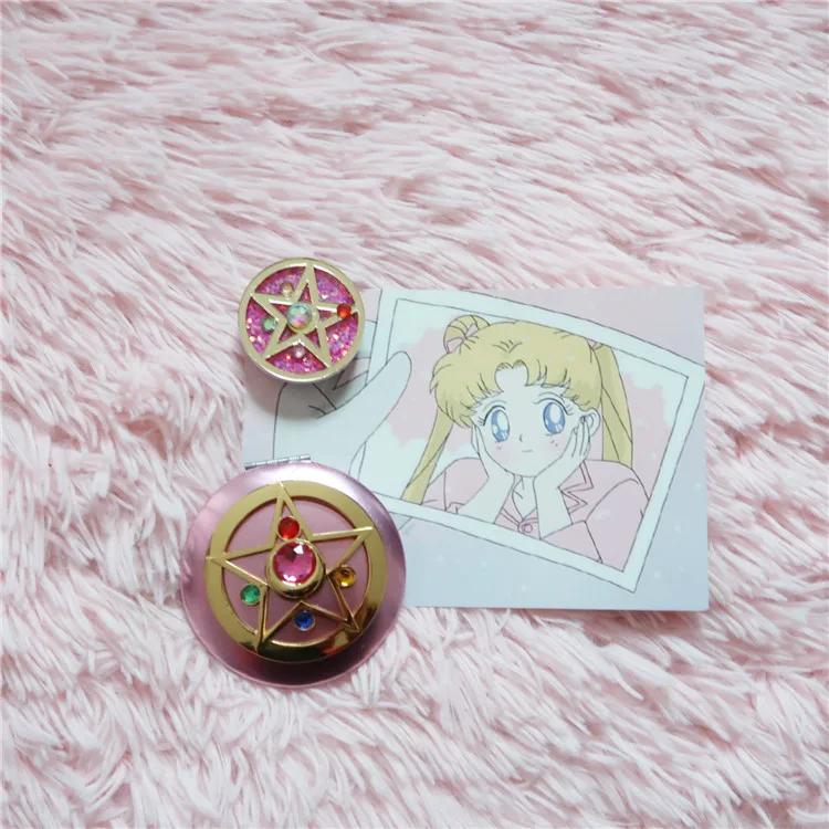 Портативное зеркало для макияжа с кристаллами и звездами складное двойное