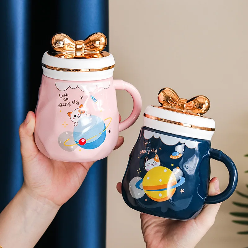 

450ml Creative Cute Cat Ceramic Mugs with Lid Student Couple Reusable Porcelain Beer Coffee Milk Tea Cups Office Drinkware Gift