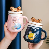 450ml creative cute cat ceramic mugs with lid student couple reusable porcelain beer coffee milk tea cups office drinkware gift