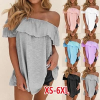 fashion summer short sleeved t shirts sexy solid off shoulder slash neck casual oversized loose tshirt cotton tops