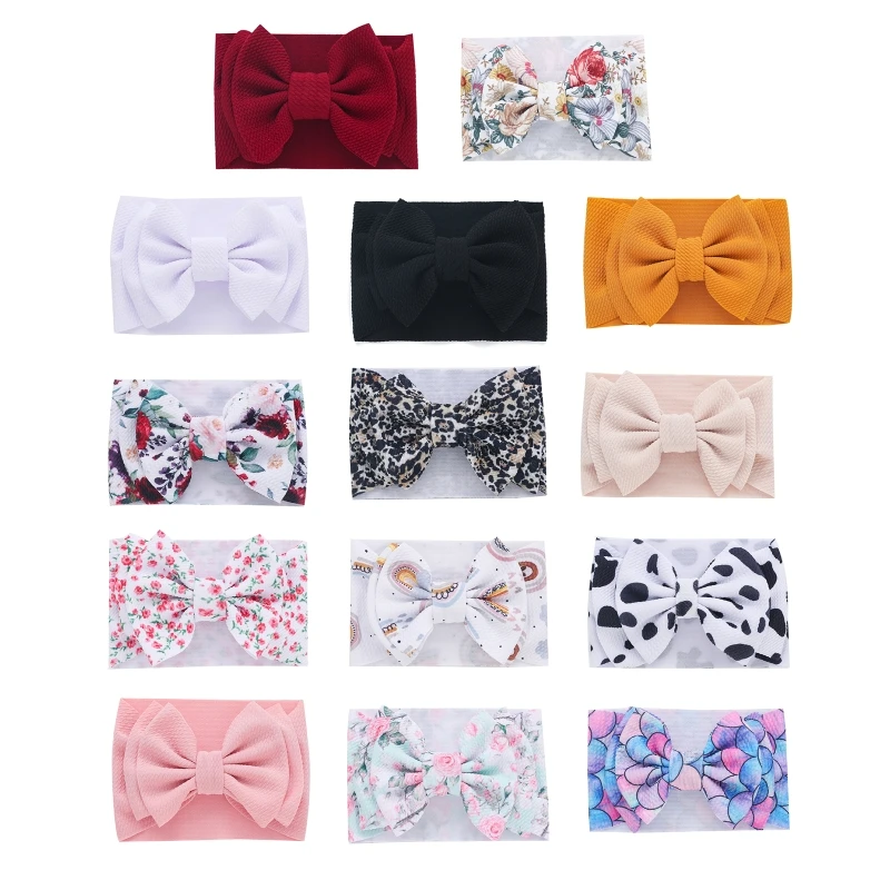 

67JC Baby Girls Big Bows Headbands Elastic Nylon Hairbands Turban Hair Accessories for Newborns Infants Toddlers & Kids