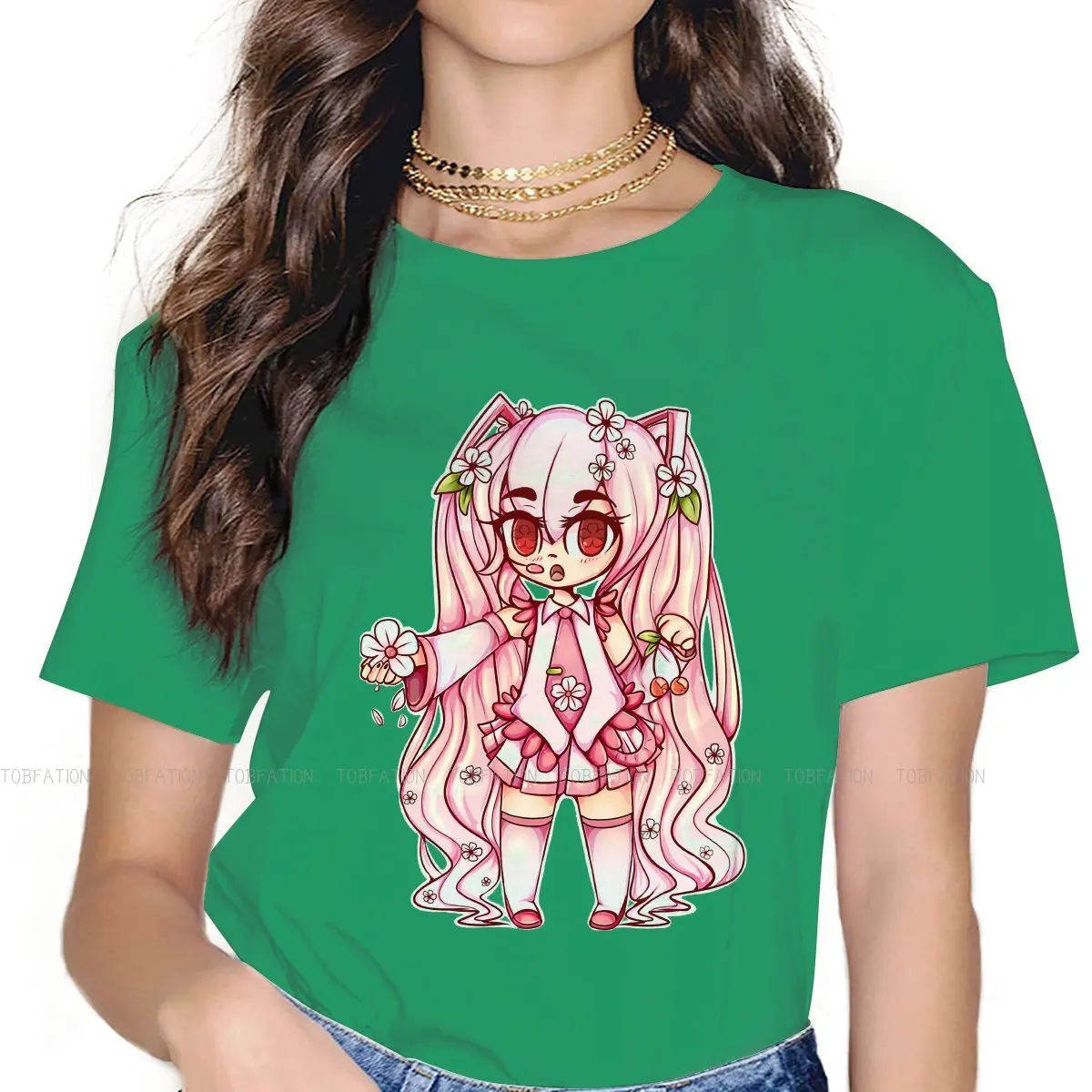 

Sakura MIKU Crewneck TShirts Sweet Personalize Homme T Shirt Funny Clothing 4XL.5XL