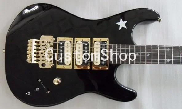 

Пользовательская черная электрическая гитара Krame Star 3 пикапа Floyd розовая тремоло мост золотой фурнитура звезда фингерборд инкрустация