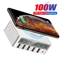 100w 6 ports usb charger hub wireless quick charge 3 0 adapter multi usb charging station pd fast charger for iphone 12 samsung
