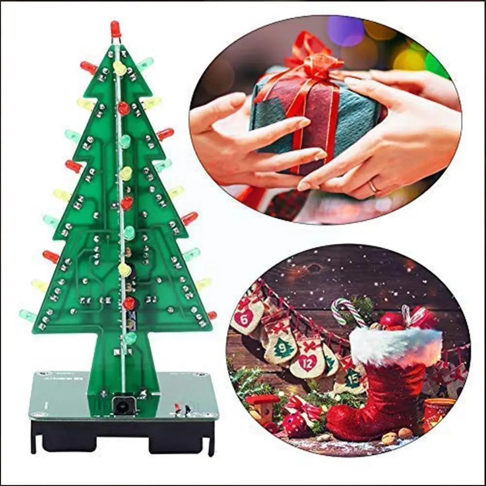 

3d Christmas Tree Diy Soldering Kits Xmas Electronic 3 Flashing Circuit Color Led Tool Assemble Solder Kit Pcb R3f9