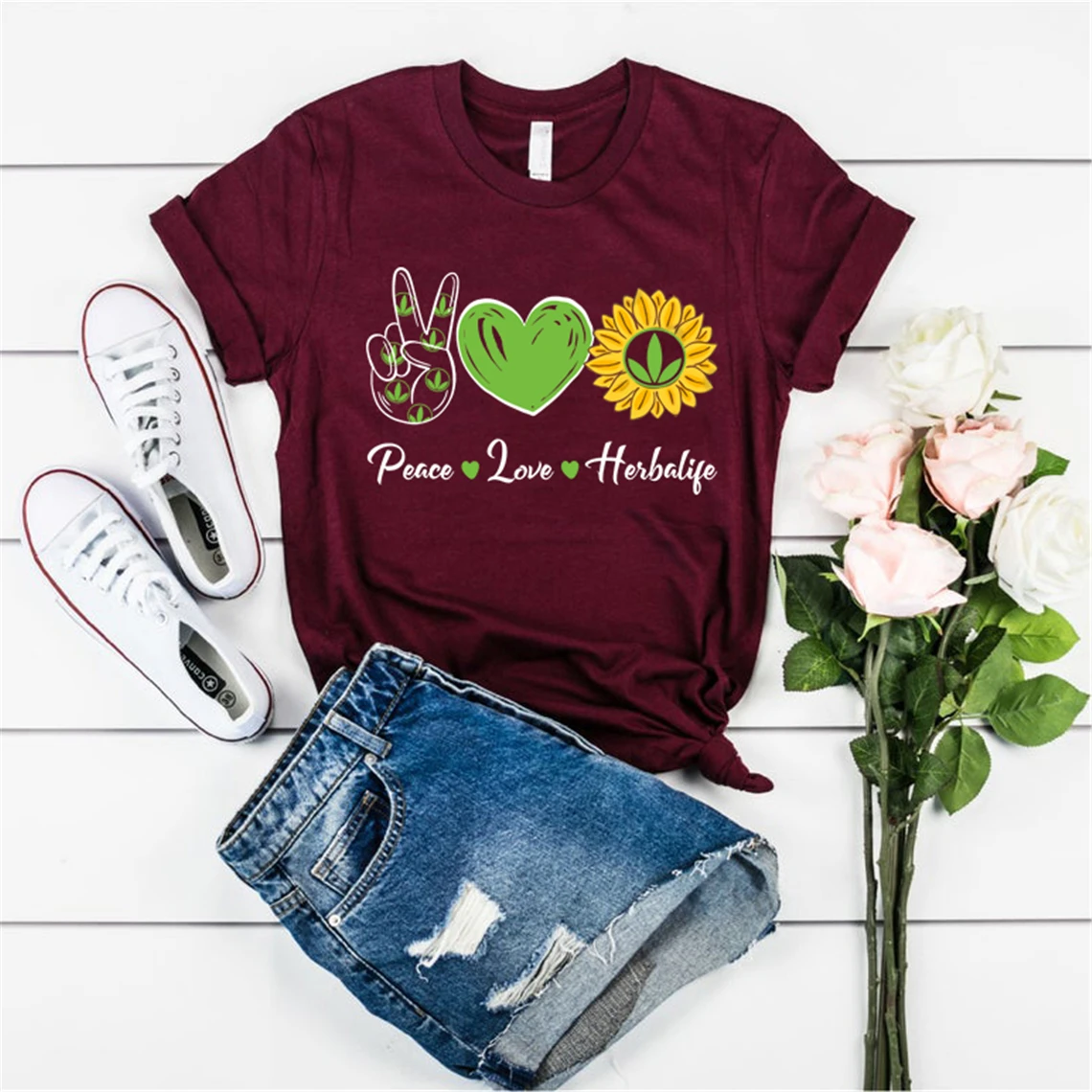 Новинка 2021 футболка Arrval Peace Love Sunshine Herbalife Милая топы для мужчин и женщин футболки с