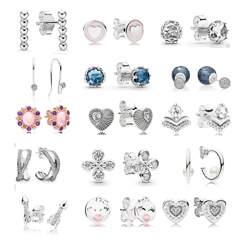 

LR Luxury Jewelry Earrings For Women 2022 925 Sterling Silver Girl Earrings Flower Smiley Arrow Love Heart Shape New Year