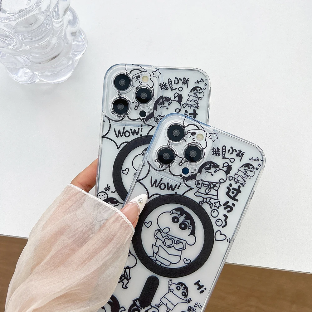 Магнитный чехол для телефона Line S-Shinchans Magsafe Samsung Galaxy S24 S23 S22 S21 S20 FE Plus Ultra 5G мягкий