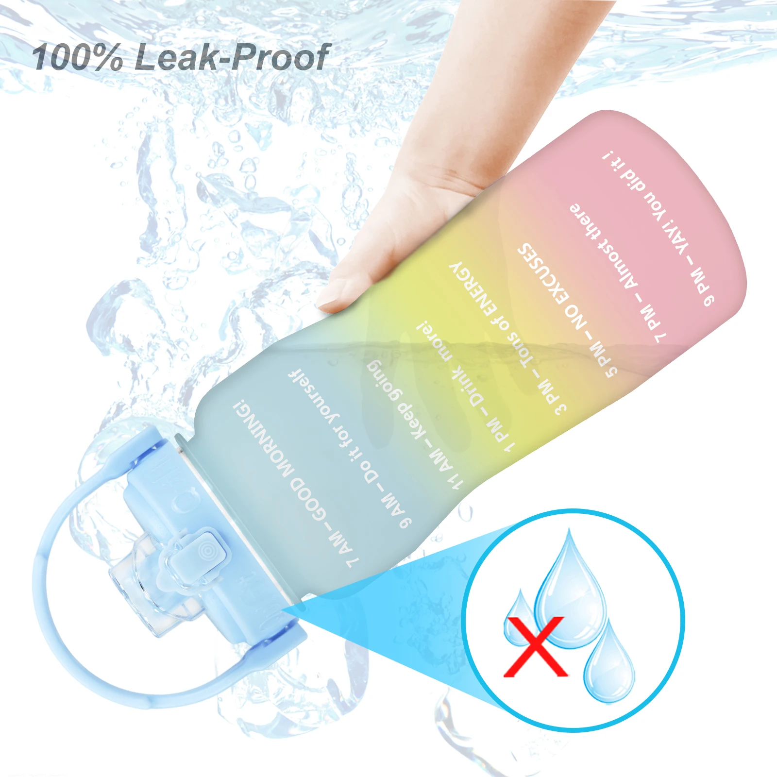 quifit 2l 64oz 3 8l 128oz motivational water bottle with time marker flip flop bpa free portable sports phone stand gym jug free global shipping