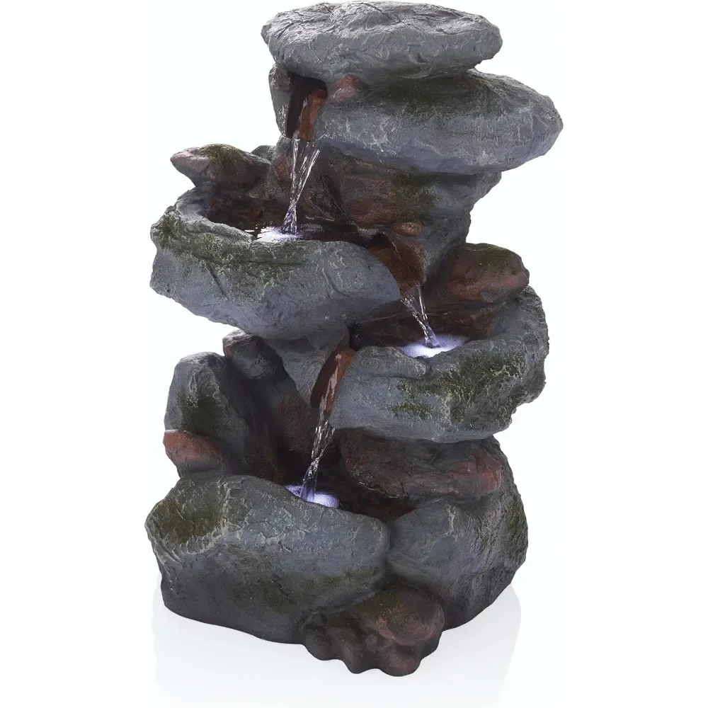 Уличный напольный 3-ярусный фонтан водопада с фонарями и естественным камнем