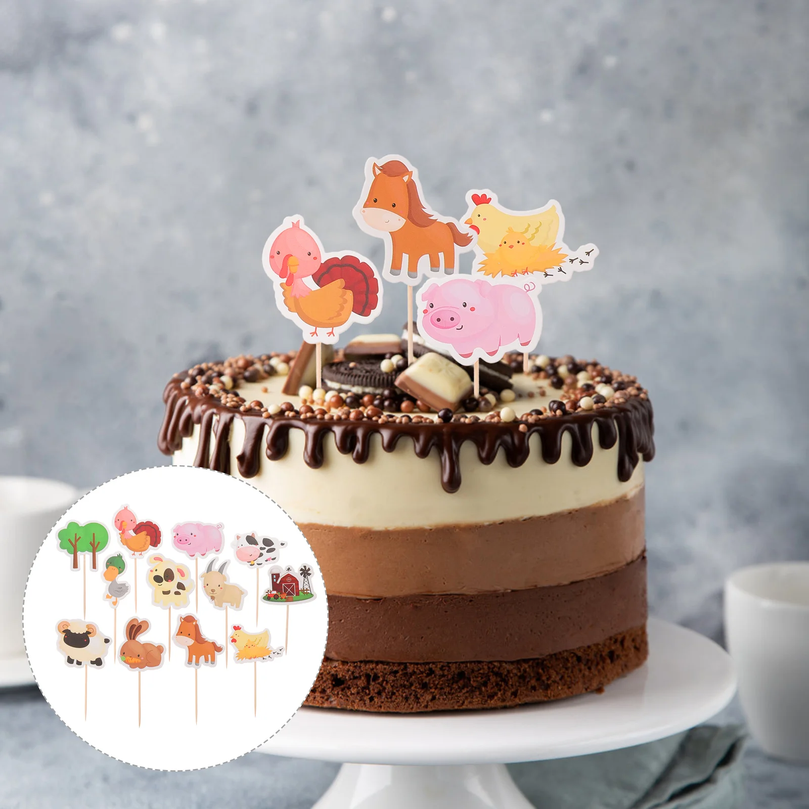 

48 Pcs Animal Cake Insert Cupcake Picks Decorations Theme Topper Chicken Animals Paper Birthday Party Supplies Child Kids
