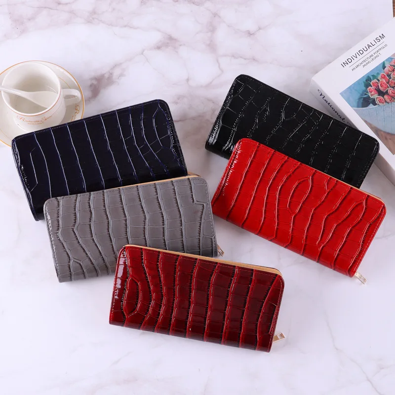 Leather Wallet for Women Multifunctional Fashion Clutch Bag Crocodile Pattern Long Money Pouch Coin Purse Zipper Phone Bag Gift