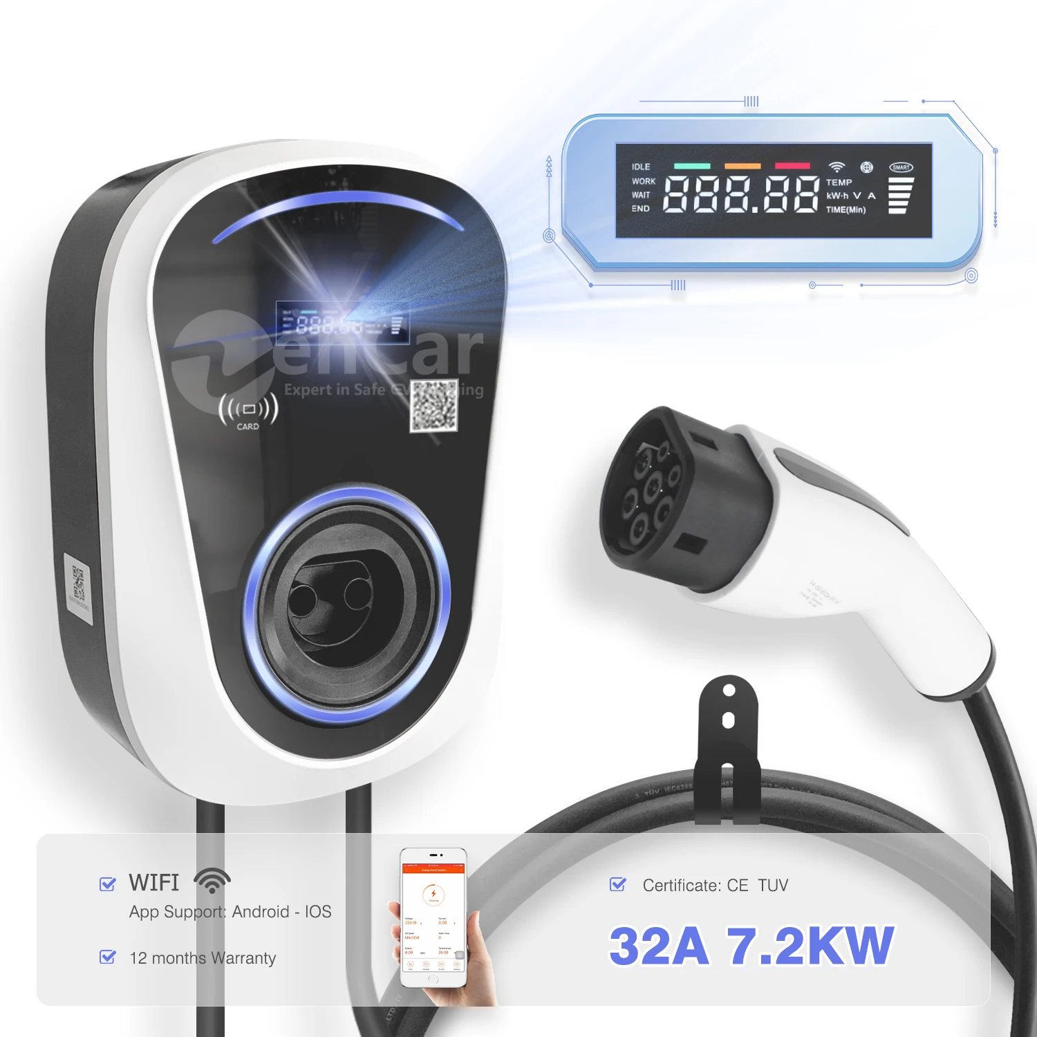 

Charging Station Type 2 Plug Socket Wallbox Wifi 32A 7KW home Electric Vehicle Charger IEC 62196