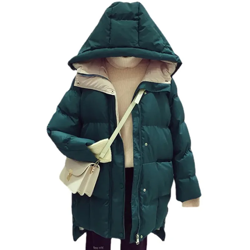 2022 New Winter Women Hooded Down Jacket Fashion Fur Collar Cotton Jacket Plus Velvet Warm Large Size Coat Elegant Lady Clothing