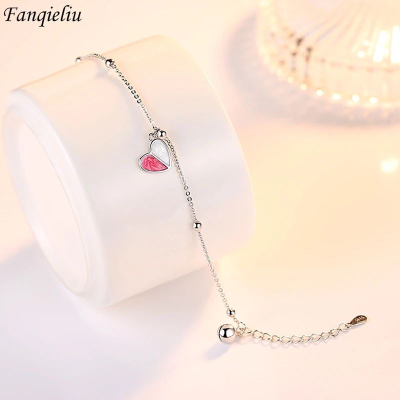 

Fanqieliu S925 Stamp Chain Heart Charm Bracelet For Woman New Jewelry Luxury Gift Girl Trendy FQL20332